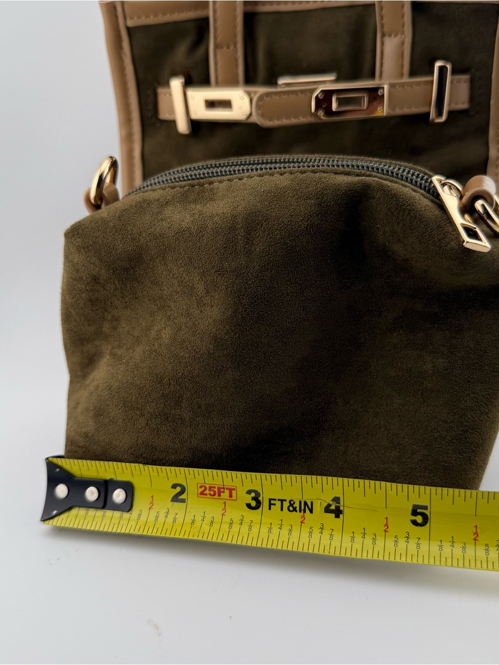 NWT Remi and Reid Green/Tan Faux Suede and Faux Leather Mini Tote and Crossbody - Picture 10 of 16